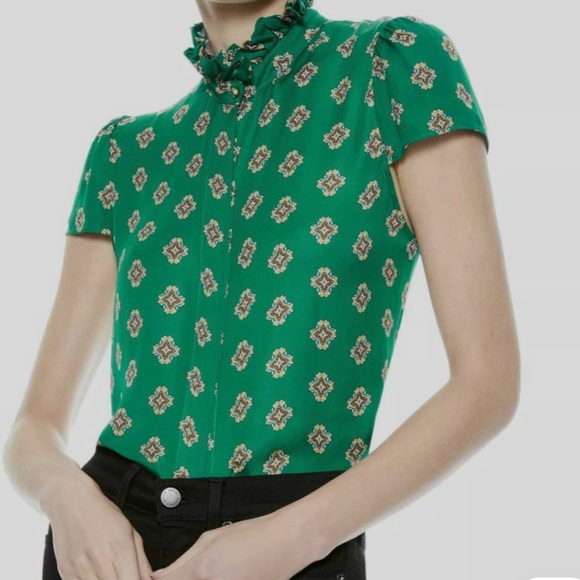 Alice and Olivia Green Short Sleeve Teal Blouse, size medium - Picture 2 of 4